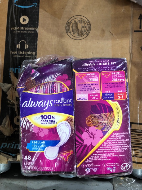 Photo 2 of Always Radiant Pantyliners, Regular, Unscented, 48 Count, 2 Pack. (Includes 96 Pantiliners Total.)