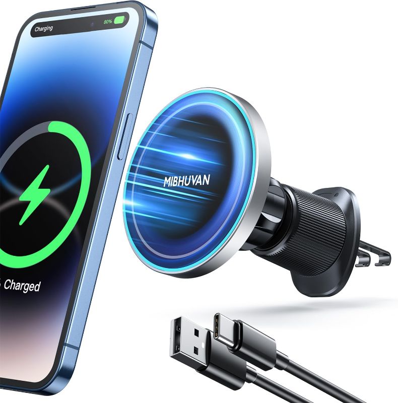 Photo 1 of Magnetic Wireless Car Charger Mount [15W Fast Charging] for Magsafe Phone Holder Mount [20 Strongest Magnets] Vent Mount Magnetic Car Charger Mount for iPhone 12  3 PACKS