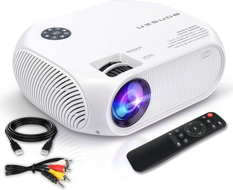 Photo 1 of UNABLE TO TEST**
BONSEN Movie Projector, Video Projector 1080P and 150" Display Supported, Outdoor LED Mini Portable Projector White