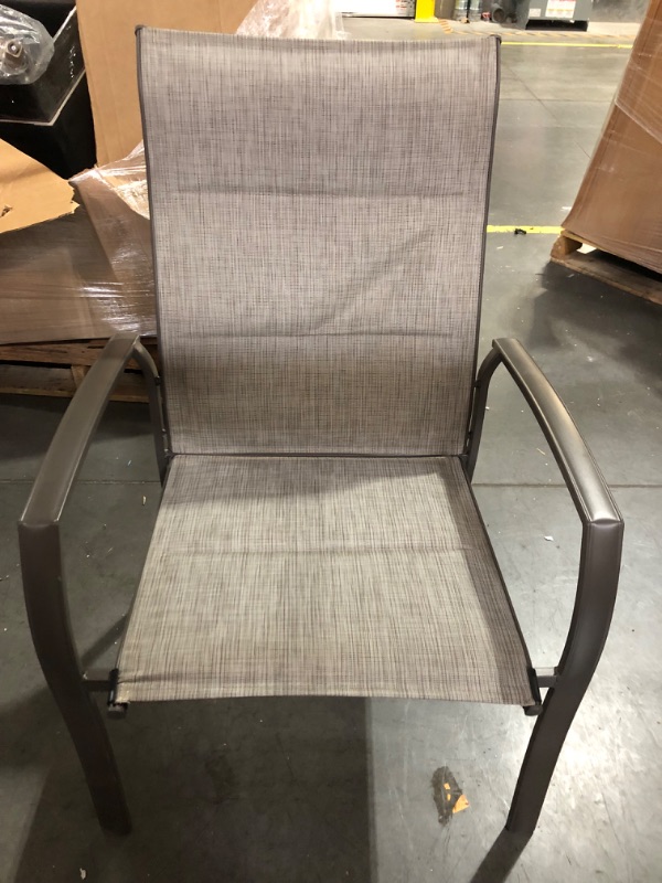 Photo 1 of *Stock Photo* Mix and Match Stackable Brown Steel Sling Outdoor Patio Dining Chair in Riverbed Taupe
