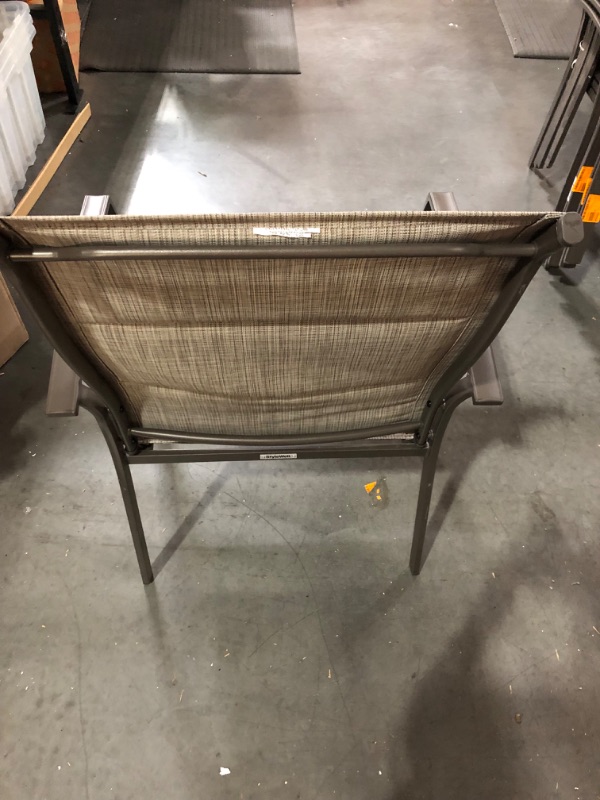 Photo 1 of *Stock Photo* Mix and Match Stackable Brown Steel Sling Outdoor Patio Dining Chair in Riverbed Taupe