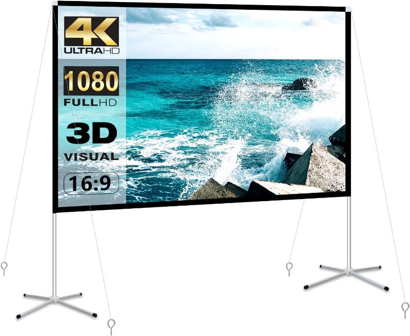 Photo 1 of Projector Screen and Stand 100 Inch Portable Outdoor Projection Screen 16:9 4K HD Movie Projection Screen with Carry Bag for Indoor Outdoor Home Theater Film Night Party Camping Foldable Anti Crease AO-PS4F-100B