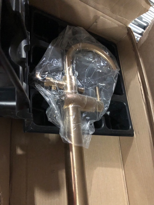 Photo 2 of (IMCOMPLETE)Delta Faucet Trinsic Floor-Mount Freestanding Tub Filler with Hand Held Shower, Champagne Bronze T4759-CZFL (Valve Not Included)