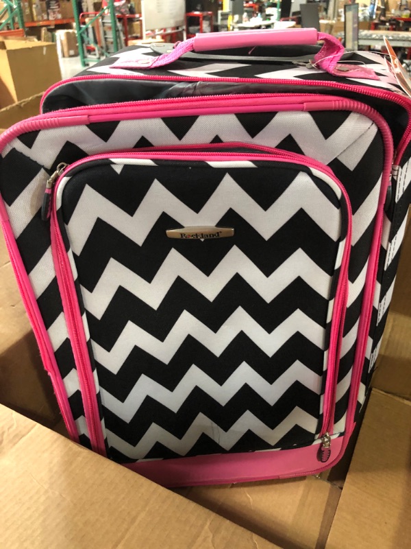 Photo 2 of ****suitcase only*** damaged**Rockland Fashion Softside Upright Luggage Set, Pink Chevron, 2-Piece (14/19) 2-Piece Set (14/19) Pink Chevron Standard Packaging