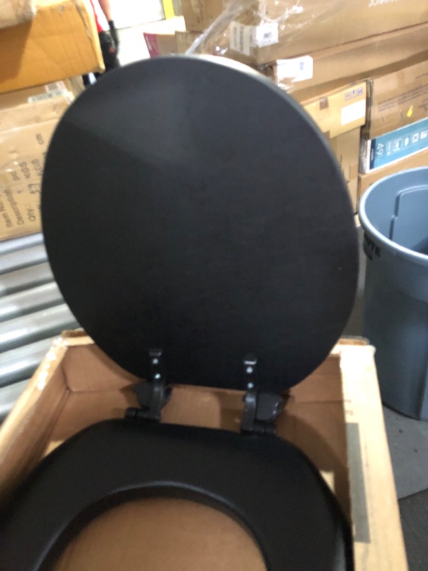 Photo 2 of Mayfair 815EC 047 Removable Soft Toilet Seat that will Never Loosen, ROUND - Premium Hinge, Black 1 Pack Round