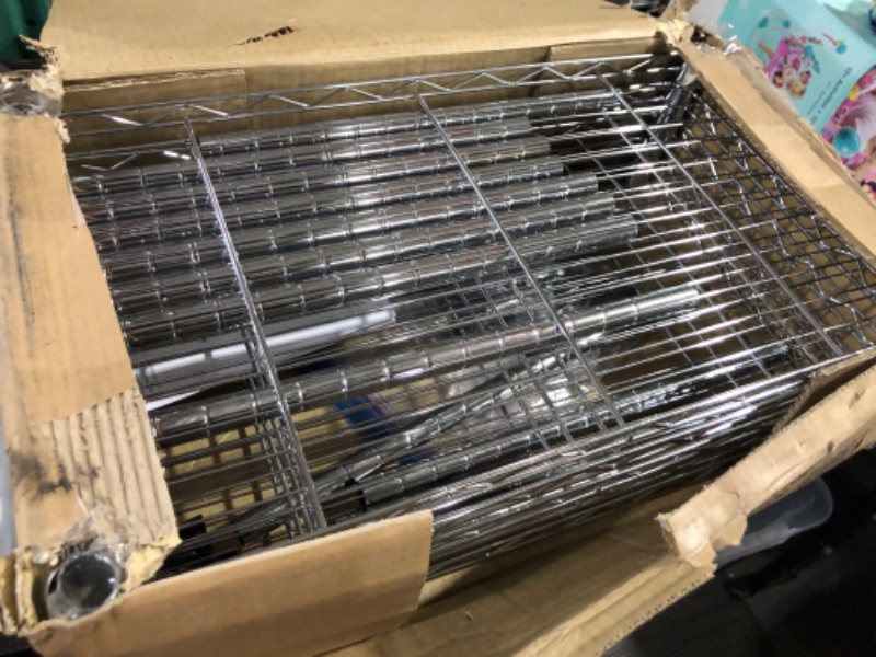 Photo 1 of **MISSING PARTS**
Amazon Basics 5-Shelf Adjustable Storage Shelving Unit (200 lbs Loading Capacity per Shelf), Steel Organizer Wire Rack, Chrome (24" L x 14" W x 60" H) 5- Shelf Narrow No Wheels Chrome