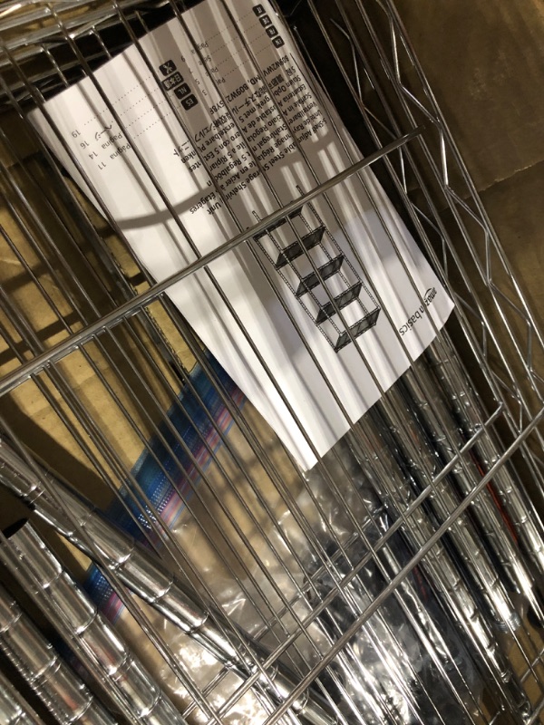 Photo 1 of **MISSING PARTS**
Amazon Basics 5-Shelf Adjustable Storage Shelving Unit (200 lbs Loading Capacity per Shelf), Steel Organizer Wire Rack, Chrome (24" L x 14" W x 60" H) 5- Shelf Narrow No Wheels Chrome