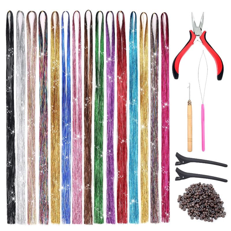 Photo 1 of *MISSING ACCESSORIES*Goabroa 15 Colors Hair Tinsel Kit with Tools, 47 Inches
