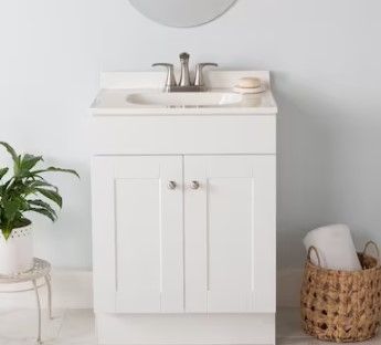 Photo 1 of *MINOR DAMAGE SEE PHOTO*
Project Source 24-in White Single Sink Bathroom Vanity with White Cultured Marble Top 24.5"X18.68"X35.39"