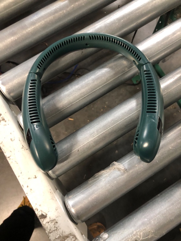 Photo 1 of **NO CHARGER**JISULIFE Portable Neck Fan, Hands Free Bladeless Fan, 4000 mAh Battery Operated Wearable Personal Fan, Leafless, Rechargeable, Headphone Design, Dark Green