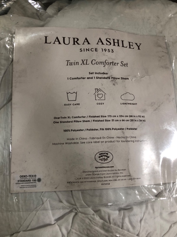 Photo 3 of Laura Ashley- Twin XL Comforter Set, Reversible Bedding Set with Matching Sham(s), Farmhouse Home Décor (Eyelet Ruffle White, Twin XL) Twin XL Eyelet Ruffle White