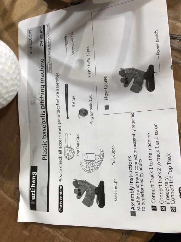 Photo 1 of Furlihong 380BH Baseball Pitching Machine, Battery Powered, Angle Adjustable, Comes with Bat and One Dozen Training Balls, for Kids and Beginner