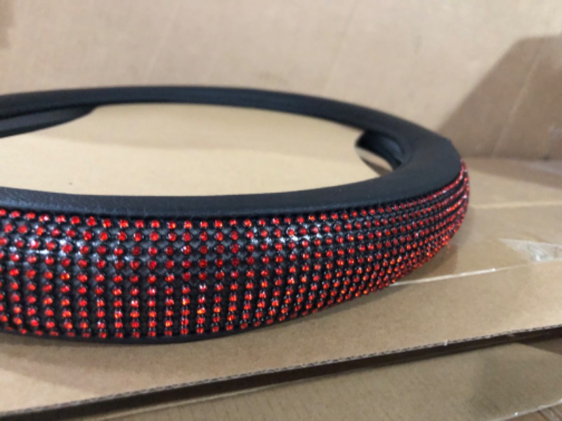 Photo 3 of Red Diamond Black Leather Steering Wheel Cover