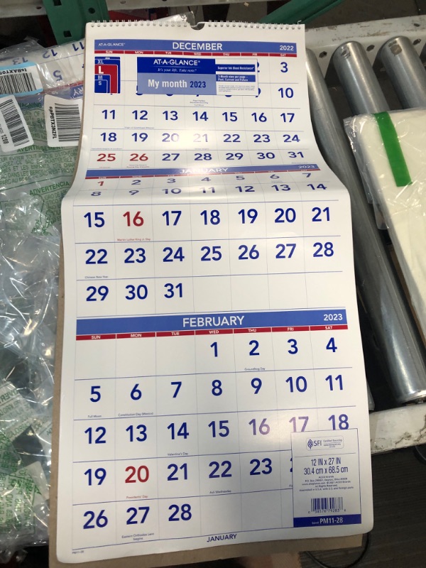Photo 1 of AT-A-GLANCE 2023 Wall Calendar, 12" x 27", Large, Vertical, 3 Month Reference (PM1128) 2023 New Edition Vertical