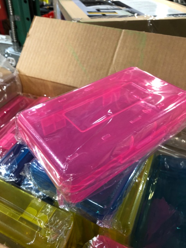 Photo 3 of Fainne 24 Pack Clear Pencil Box Large Capacity Stackable Plastic (Pink, Yellow, Blue)