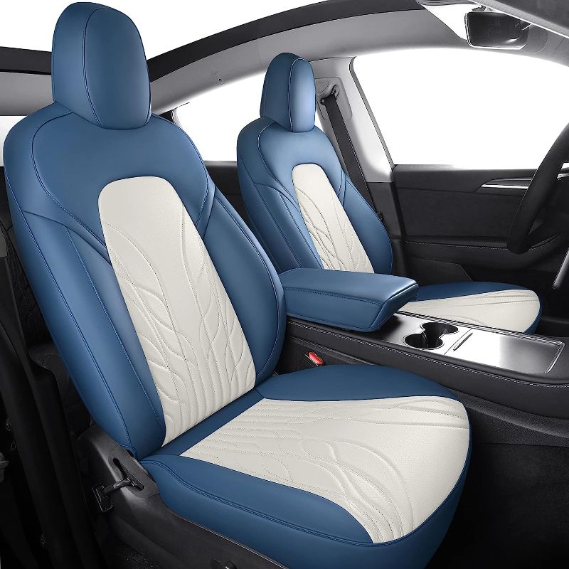 Photo 1 of *MINOR CRACKING IN LEATHER*Huidasource Upgrade Tesla Model 3 Seat Covers Blue