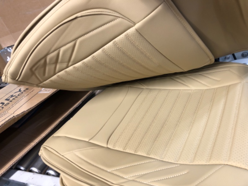 Photo 3 of AOOG Leather Car Seat Covers, Leatherette Automotive Seat Covers-BEIGE