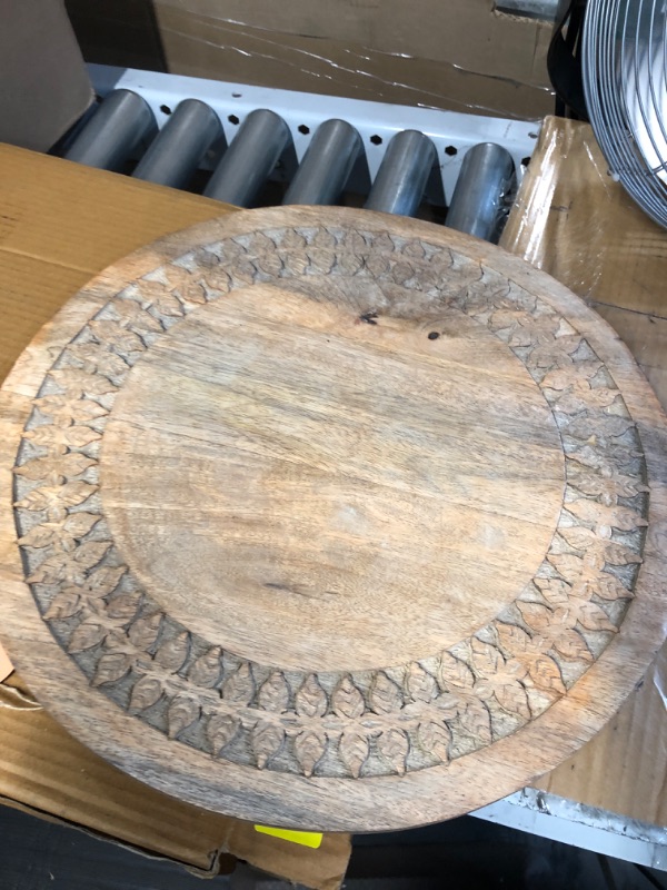 Photo 2 of 15 in. Wooden Lazy Susan Cake Stand, Round With Carvings, Brown