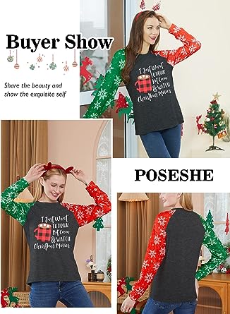 Photo 1 of 
Christmas Coffee Graphic T-Shirt Women Funny Cute Cocoa Top Movie Watching Crewneck Short/Long Sleeve Tee ShirtSleeve Plaid Tee