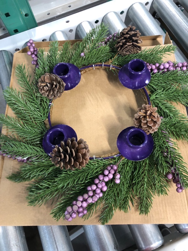 Photo 2 of [Safety Fire Retardant] Christmas Purple Advent Wreath Decoration (No Candles)