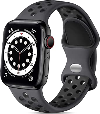 Photo 1 of 2 Pack Sport Bands Compatible with Apple Watch Band Series 8 7 6 5 4 3 2 1 SE 38mm 40mm 41mm 42mm 44mm 45mm Black + Anthracite