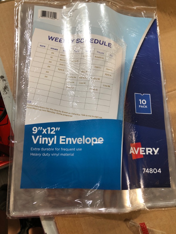 Photo 2 of Avery 74804 Top-Load Clear Vinyl Envelopes w/Thumb Notch, 9” x 12”, Clear (Pack of 10) 