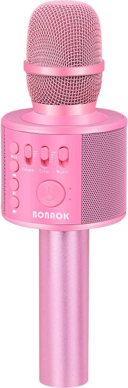 Photo 1 of [pink&white] BONAOK Wireless Bluetooth Karaoke Microphone, 3-in-1 Portable Handheld Mic Speaker for All Smartphones
