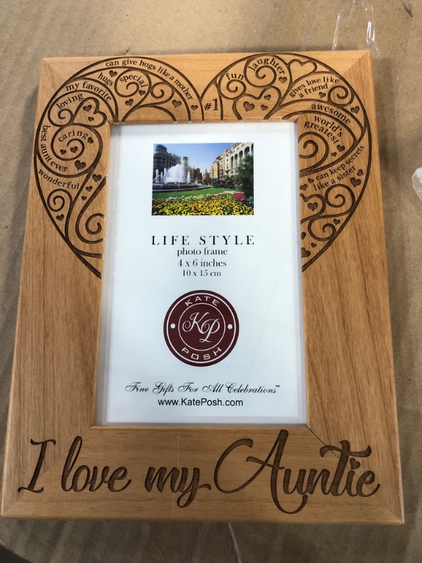 Photo 2 of *SEE NOTES* KATE POSH I Love my Auntie Picture Frame, Best Aunt Ever, Engraved Natural Wood Picture Frame (4x6 -VERTICAL) 