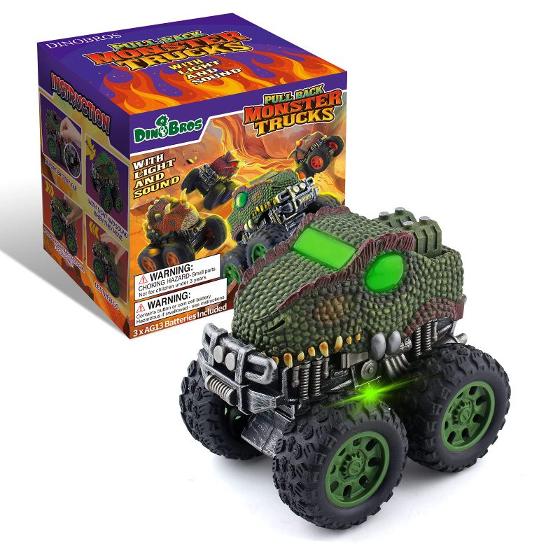 Photo 1 of DINOBROS Dinosaur Toys for Boys Age 3 4 5 6 7 Monster Truck Dino Pull Back Car Toy with Light and Sound T-Rex 01 T-Rex