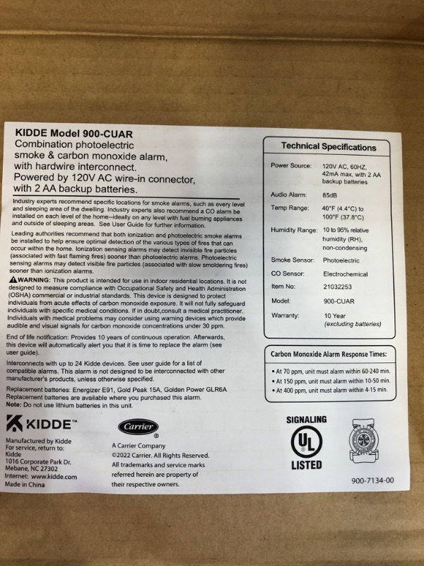 Photo 3 of Kidde Hardwired Smoke & Carbon Monoxide Detector, AA Battery Backup, Interconnectable, LED Warning Light Indicators Updated Model 1 Pack