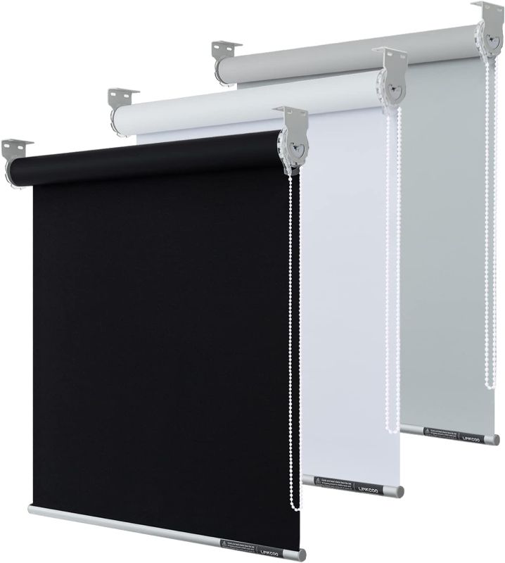 Photo 1 of **see notes**
LINKCOO 100% Blackout Roller Window Shades, Window Blinds with Thermal Insulated Waterproof Fabric, Corded Roll Pull Down Shades for Home and Office (Black - Width 20", Max Drop Height 79")
