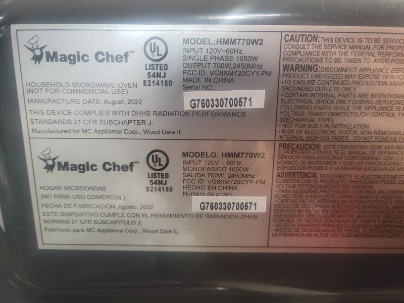 Photo 5 of ** SEE NOTES**
Magic Chef Cu. Ft Countertop Oven with Push-Button Door in White MCM1110W 1.1 cu.ft. 1000W Microwave