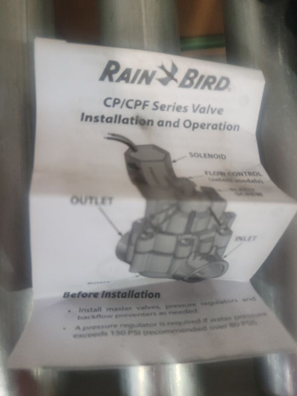 Photo 4 of **SEE NOTES**
Rain Bird CP075 3/4" In Line Valve Without Flow Control