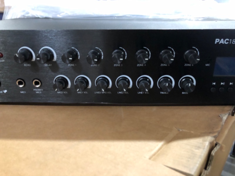 Photo 3 of Sound Town 180W 6-Zone 70V/100V Commercial Power Amplifier with Bluetooth, Aluminum, for Restaurants, Lounges, Bars, Pubs, Schools and Warehouses (PAC180-6) 180W RMS, Aluminum