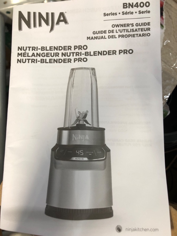 Photo 2 of **USED** Ninja BN401 Nutri Pro Compact Personal Blender, Auto-iQ Technology, 1100-Peak-Watts, with (2) 24-oz. To-Go Cups & Spout Lids, Cloud Silver