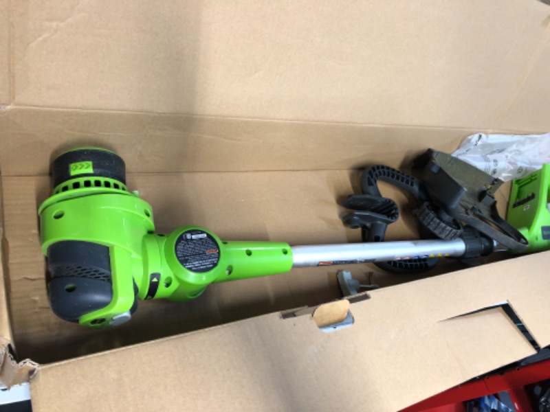 Photo 2 of **USED** Greenworks 4 Amp 13" Corded Electric String Trimmer & 0.065" 3-Pack Dual Line Replacement String Trimmer Line Spool 13" Corded Trimmer + Spools