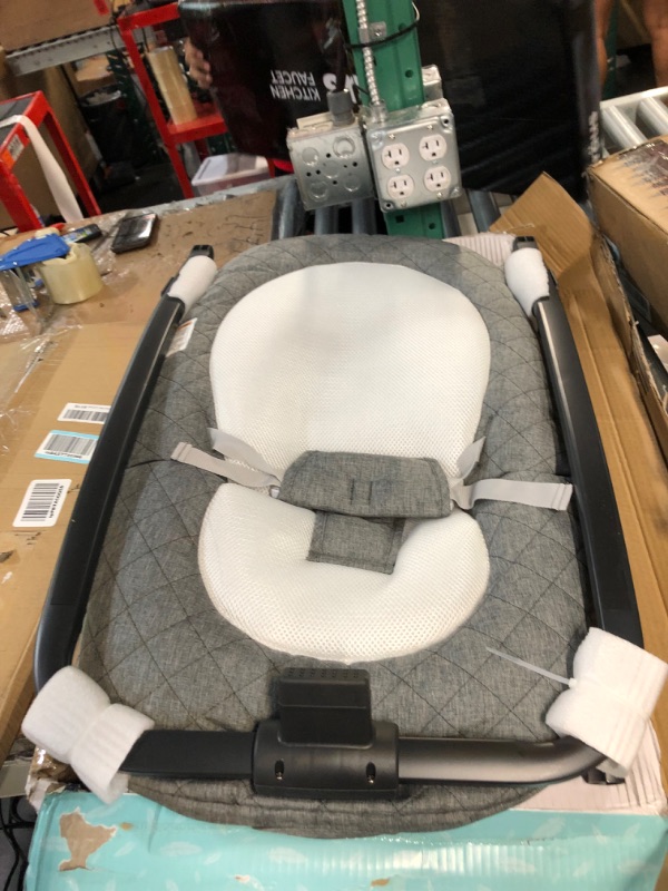 Photo 5 of Baby Delight Aura Deluxe Portable Baby Bouncer for Infants Baby Rocker Quilted Charcoal Tweed Grey