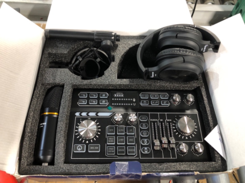 Photo 2 of *SEE NOTES* Podcast Equipment Bundle ALL-IN-ONE Audio Interface DJ Mixer Podcast Microphone 48V Phantom Power Supply for Streaming Recording,Black