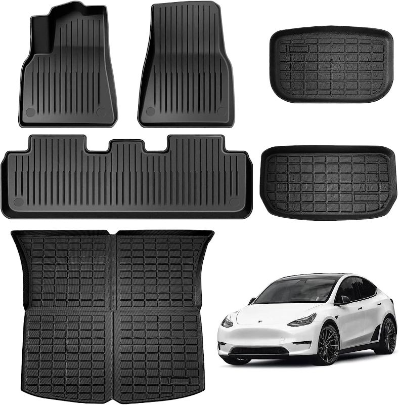 Photo 1 of Maysoo Tesla Model Y Floor Mats, Tesla Model Y 5-Seat 2020-2023 Accessories, All Weather Floor Mat Front Rear Cargo Liner Mat, Heavy Duty Floor Mats (Set of 6) Model Y floor mats (set of 6)