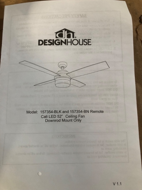 Photo 5 of **PARTS ONLY**
Design House 157354-BN Cali 52-inch Contemporary Indoor Ceiling Fan with LED Light Kit, Remote Control, Brushed Nickel