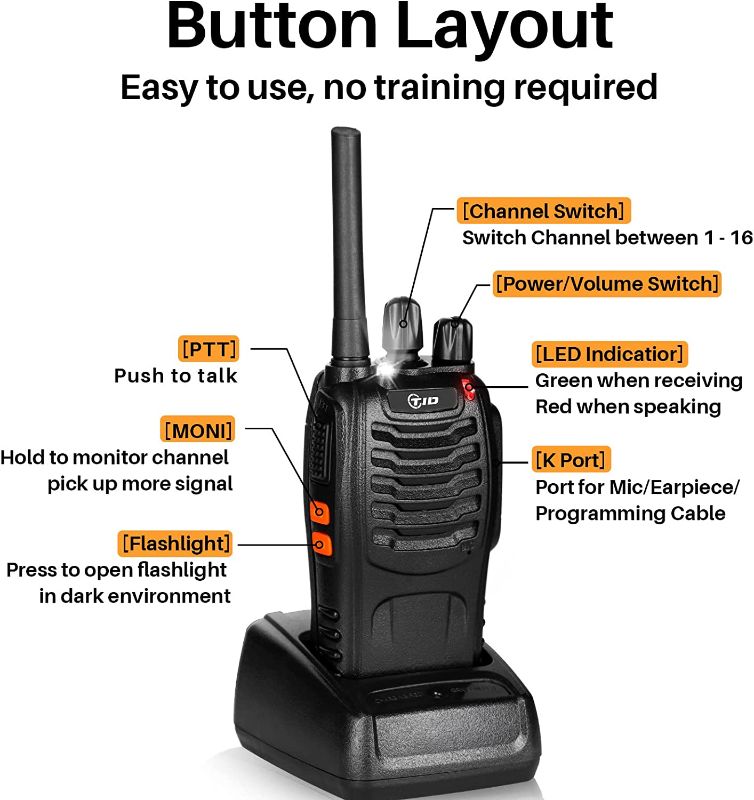 Photo 1 of TIDRADIO TD-V2 Walkie Talkie - Long Range Hand Free with Flashilght Two Way Radio Rechargeable 