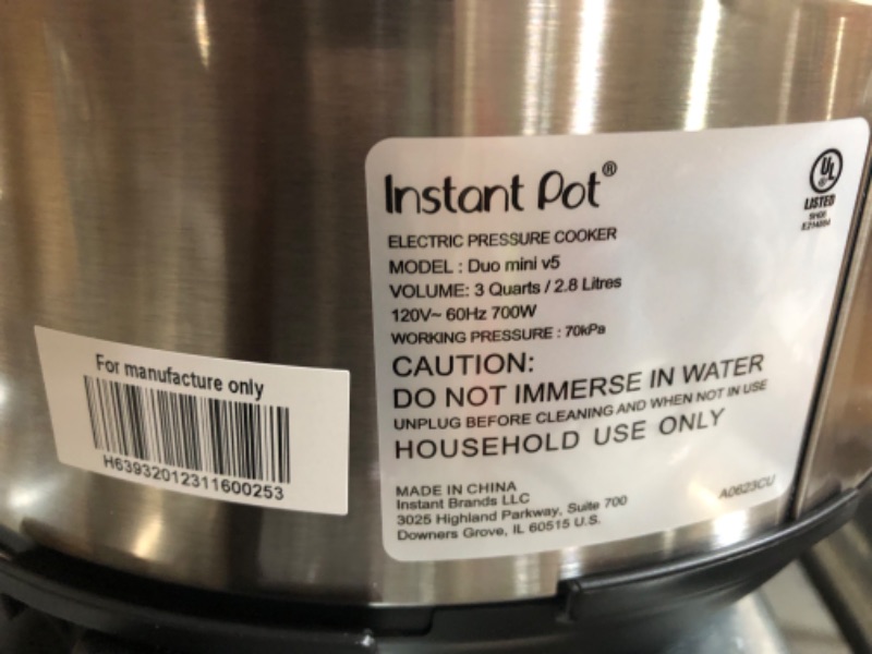 Photo 5 of **USED BUT APPEARS NEW** Instant Pot Duo Mini 3-Quart Multi-Use Pressure Cooker