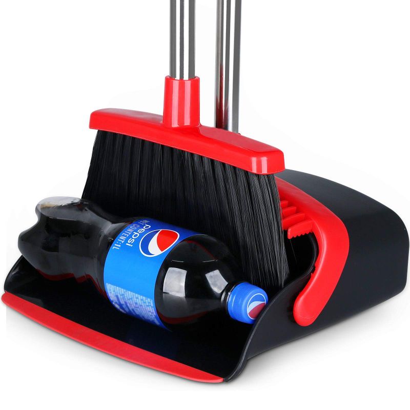 Photo 1 of **USED BUT APPEARS NEW** Large Broom and Dustpan, Broom and Dustpan Set, Heavy Duty Dust Pan with 55" Long Handle Upright Dustpan Broom Set ( Black and Red )