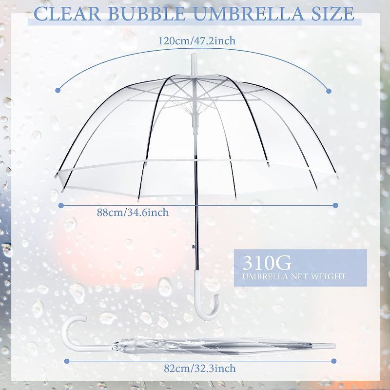 Photo 1 of (2x) Clear Wedding Umbrella Automatic Open Rounded Umbrella Windproof Bubble Umbrella J Handle Large Canopy Stick Umbrella