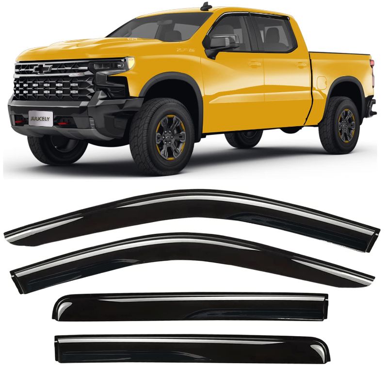 Photo 1 of Side Window Visor Vent Deflectors for Chevrolet Silverado 1500 & GMC Sierra 1500 Crew Cab, Sun Rain Guard Pickup Truck Accessories, 4pcs