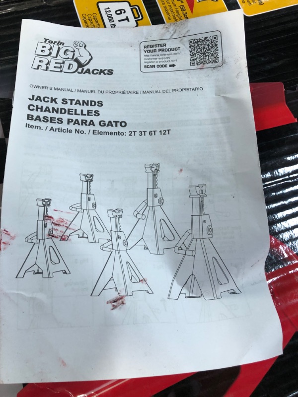 Photo 3 of BIG RED T46002A Torin Steel Jack Stands: Double Locking, 6 Ton (12,000 lb) Capacity, Red, 1 Pair Double Locking Red