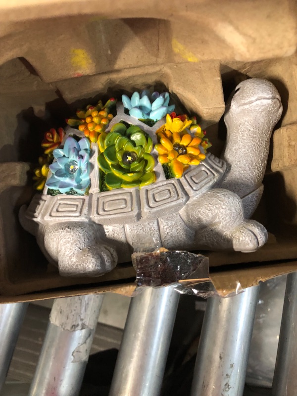 Photo 2 of **UNABLE TO TEST** Nacome Solar Garden Statue Turtle Figurine with Succulent and 7 LED Lights - Outdoor Lawn Decor Garden Tortoise Statue