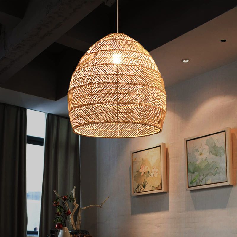 Photo 1 of **UNABLE TO TEST (HARDWIRED)**  Arturesthome Rattan Woven Pendant Fixture Shades, Handmade Hanging Ceiling Lamp Crafts Lampshade - 35cmx35cm 35cm*35cm Natural Rattan