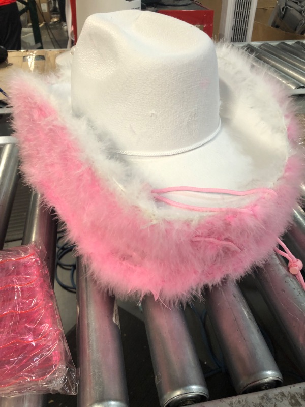 Photo 2 of 20 Pieces Cowboy Cowgirl Hat Pink with Heart Shaped Sunglasses, Pink Feather Boa Cowgirl Hat Felt Cowgirl Hat Boa for Women Girl Western Party Costume Accessories Wedding Party Wild West Party