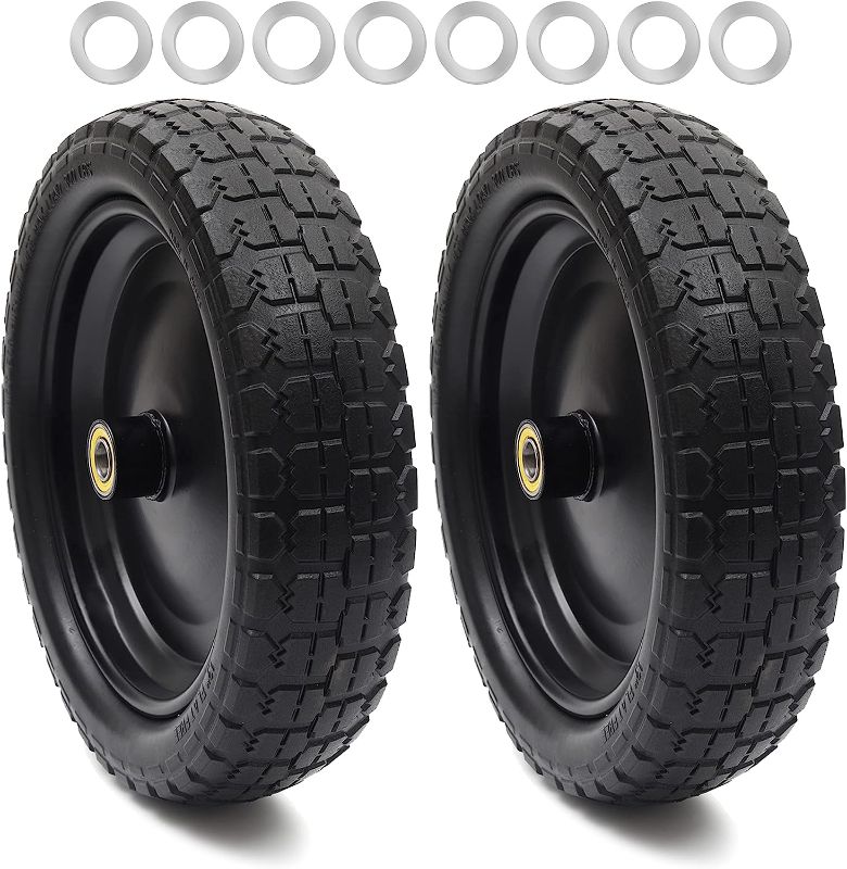 Photo 1 of (2-Pack) 13‘’ Tire for Gorilla Cart - Solid Polyurethane Flat-Free Tire and Wheel Assemblies - 3.15” Wide Tires with 5/8 Inch Axle Borehole and 2.1” Hub 13“ Wheels -2 Pack